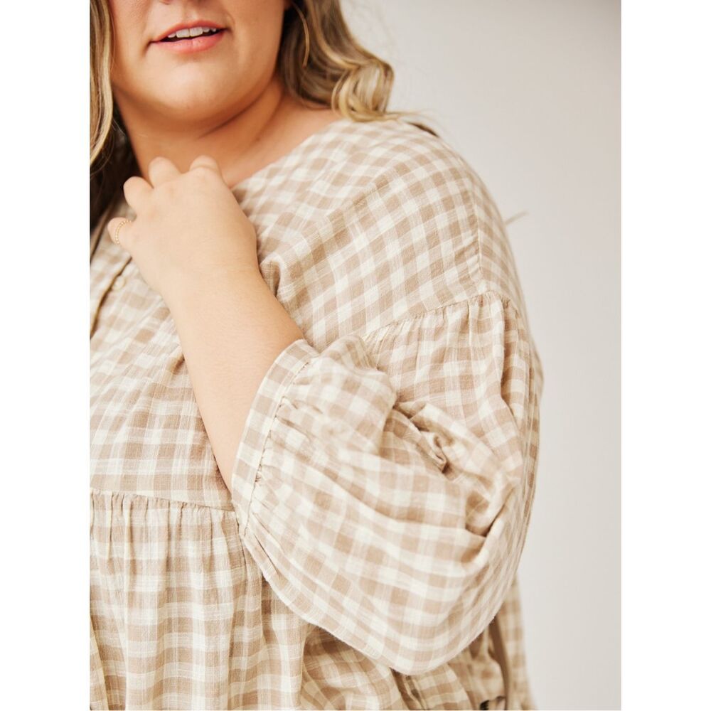 Able Beige Plaid Mini Dress - Picture 3 of 13